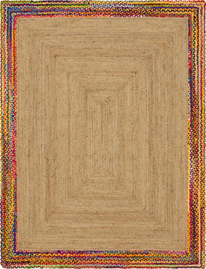 Unique Loom Braided Jute Manipur Hand Braided Border Rug Natural, Blue/Gold/Green/Ivory/Navy Blue/Orange/Red/Pink 8' 0" x 10' 0"