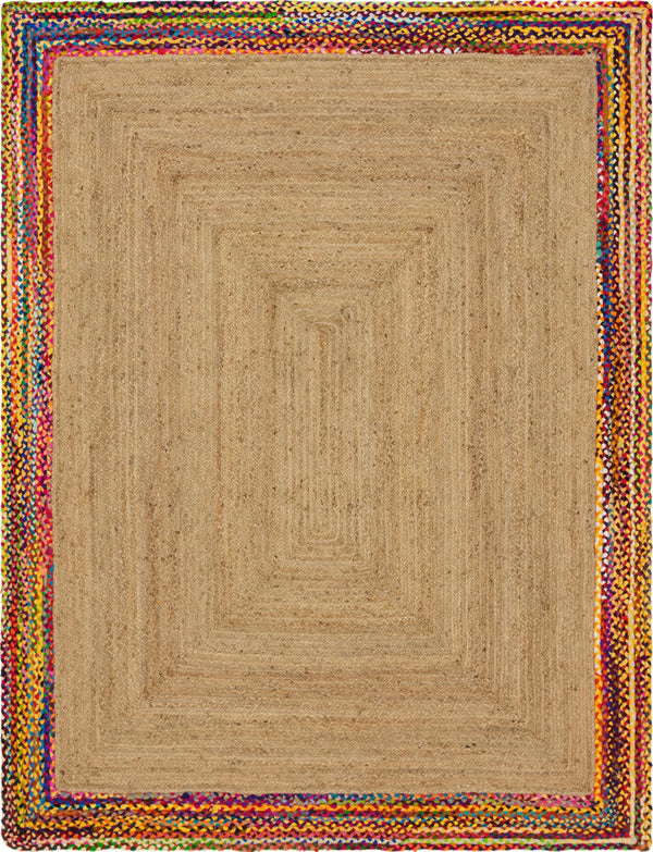 Unique Loom Braided Jute Manipur Hand Braided Border Rug Natural, Blue/Gold/Green/Ivory/Navy Blue/Orange/Red/Pink 8' 0" x 10' 0"