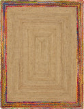 Unique Loom Braided Jute Manipur Hand Braided Border Rug Natural, Blue/Gold/Green/Ivory/Navy Blue/Orange/Red/Pink 8' 0" x 10' 0"