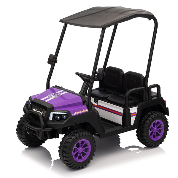 English Elm 24v Kids Electric Ride on Truck Four Seat All Wheel Drive Spring Suspension Sunshade Purple W1578P381255