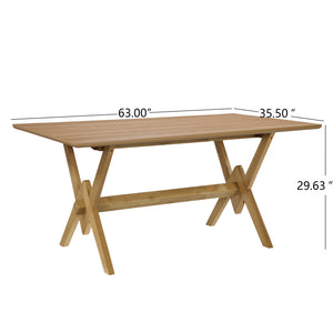 English Elm Christopher Knight Home® - 63" Double V Dining Table with Solid Wood Base, Farmhouse Rustic Grain, Seats 6, Durable Dovetail Craftsmanship Natural N771P330587A
