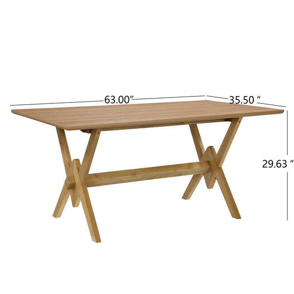 English Elm Christopher Knight Home® - 63" Double V Dining Table with Solid Wood Base, Farmhouse Rustic Grain, Seats 6, Durable Dovetail Craftsmanship Natural N771P330587A