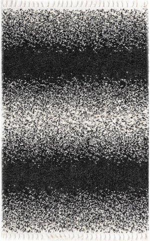 Unique Loom Hygge Shag Gradient Machine Made Gradient Rug Black and White,  5' 3" x 8' 0"