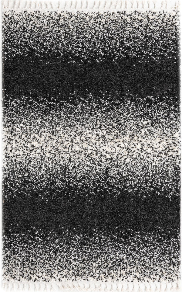 Unique Loom Hygge Shag Gradient Machine Made Gradient Rug Black and White,  5' 3" x 8' 0"