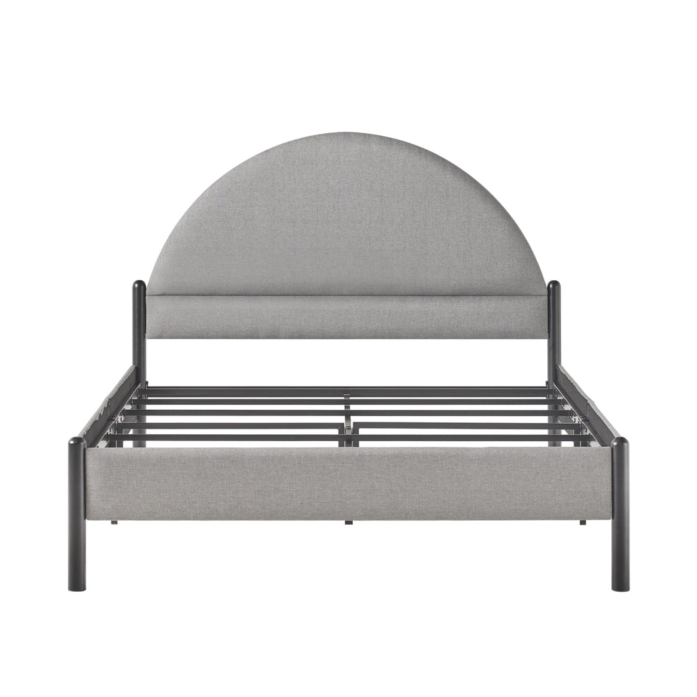 English Elm Walker Edison - Modern Upholstered Curved Headboard Queen Bedframe Grey — Fire-Resistant Polyester, Metal Slat Support, No Box Spring Needed B185P169159