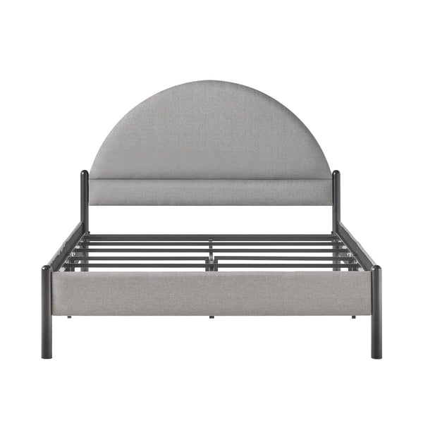 English Elm Walker Edison - Modern Upholstered Curved Headboard Queen Bedframe Grey — Fire-Resistant Polyester, Metal Slat Support, No Box Spring Needed B185P169159