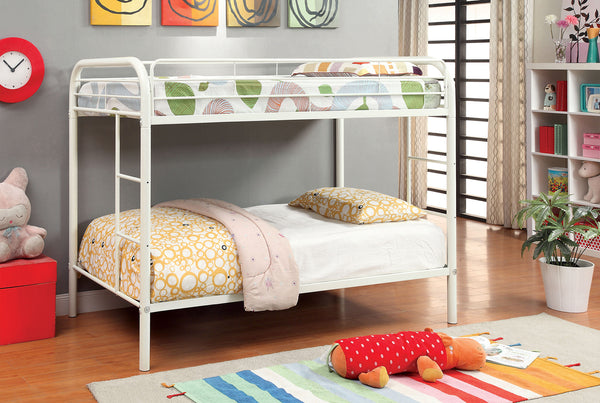 English Elm Full Metal Twin-Over-Twin Bunk Bed White Finish — Sturdy Steel Frame, Dual Ladders, Safety Rails, Space-Saving Design B2741P353765