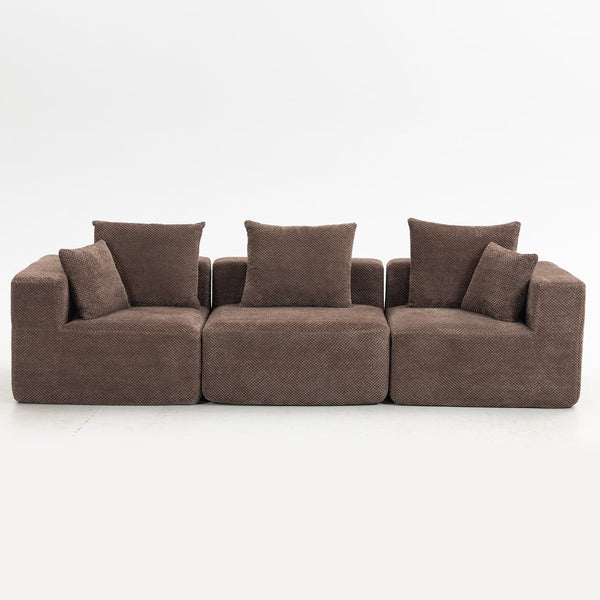 English Elm Modular Low Profile Sectional Sofa Plush Chenille Upholstery for Cozy Living Rooms Brown W3326S00030