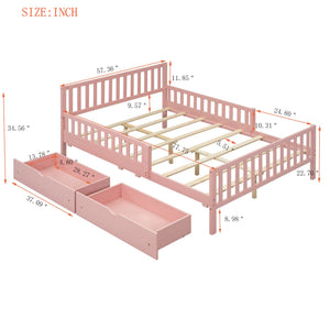 English Elm Full Wood Platform Bed with Headboard, Guardrails & Underbed Storage Drawers – Sturdy Pine Frame, 450LB Capacity Pink 78.25 L x 18.5 W x 6 H N733P172700H