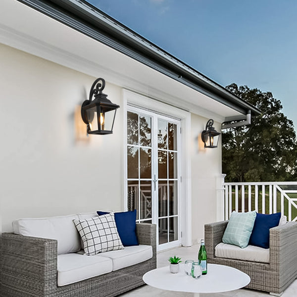 English Elm 21"(h) Matte Black Aluminum Scroll Outdoor Wall Sconce Clear Glass Lantern for Porch W2312P415981