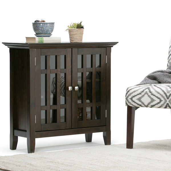 English Elm Bedford Low Storage Media Cabinet - Elegant Dark Tobacco Brown With Adjustable Shelves & Glass Doors B136P158118