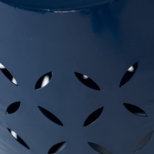 English Elm Lilac Barrel Iron Outdoor Accent Table with Leaf Cutout Pattern for Patio or Balcony 61305.00