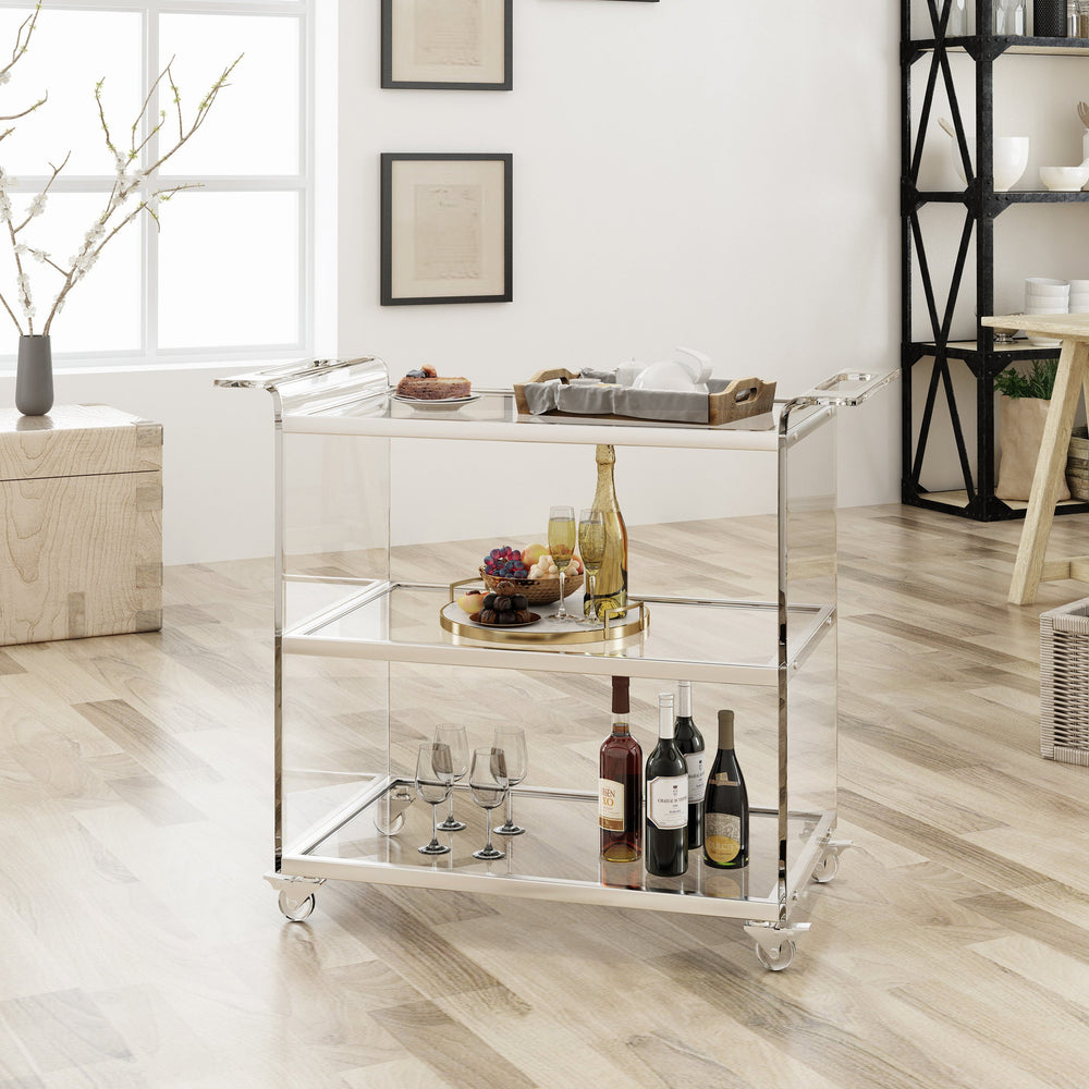 English Elm Bar Cart Acrylic Two Tier Rolling Shelf for Glam Minimalist Entertaining Spaces 62131.00