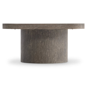 Bernhardt Bernhardt Sculptural Dama Cocktail Table In Wire-Brushed Brun Oak With Cantilevered Sloped Base & Casters 548018