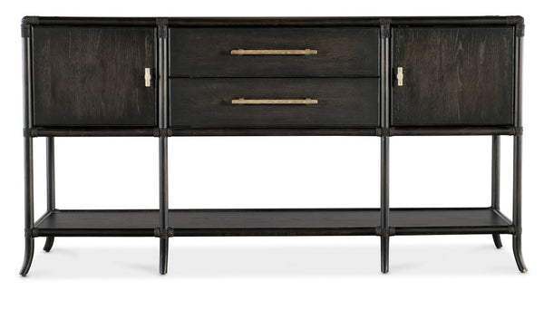 Hooker Furniture Retreat Pole Rattan Sideboard With Rope Accents, Dune Oak Veneer, Soft Pewter Hardware & Storage Dark Wood 6950-75917-99