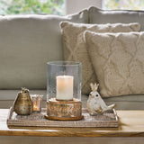 Christopher Knight Home® - Noble House - Woodworth Boho Handcrafted Mango Wood Hurricane Candle Holder, Natural and Nickel