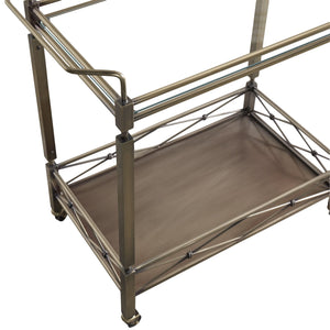 Homelegance By Top-Line Genaro Antique Brass Metal Bar Cart with Glass Top Gold Metal