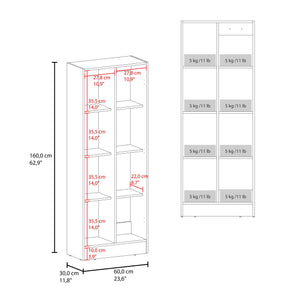 English Elm White Tall Narrow Kitchen Pantry Cabinet with Open Shelves and Concealed Storage Door B062P483731