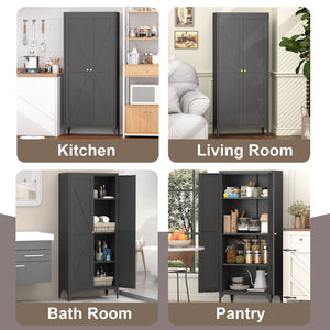 English Elm [metal Adjustable] Tall Steel Pantry Cabinet with Gold Handles and Four Shelves for Any Room Black T3625P366650