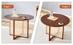 English Elm Chinese Solid Wood Round Table - Rustic Walnut Finish With Imitation Rattan | Versatile & Easy Assembly! W1151P154828