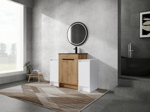 English Elm 48 Inch Freestanding Bathroom Vanity With Black Ceramic Sink & Soft-Close Storage Cabinets - Modern Elegance W999S00315