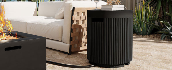 English Elm U_style Outdoor Mgo Propane Tank Cover Round Patio Side Table Fluted Stone Finish N711P410569B