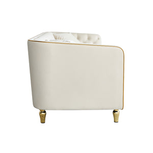 English Elm 87.01"W Modern Tufted Velvet Sofa with Gold Metal Legs, Stylish Accent Seating for Living Room Beige W579S00039