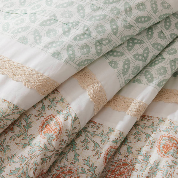 English Elm 9 Piece Cotton Percale Comforter Set - Charming Coral Queen Bedding With Shabby Chic Design & Pillows B03596894