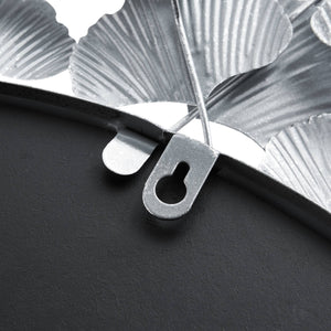 English Elm 30.5"Eden Gingko Leaf Round Wall Mirror with Decorative Iron Frame and Center Mirror Accent Silver 32.28 L x 32.09 W x 2.56 H B035P366553