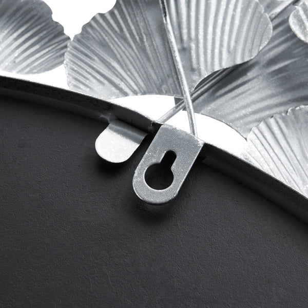 English Elm 30.5"Eden Gingko Leaf Round Wall Mirror with Decorative Iron Frame and Center Mirror Accent Silver 32.28 L x 32.09 W x 2.56 H B035P366553