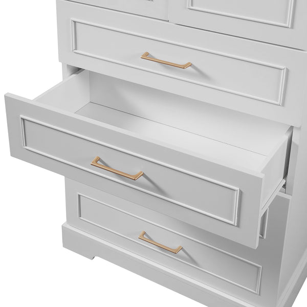 English Elm 72.2'' Tall Freestanding Bathroom Cabinet with 3 Drawers, Adjustable Shelf, Soft-Close Doors, Modern Elegant Design White N729P296769K
