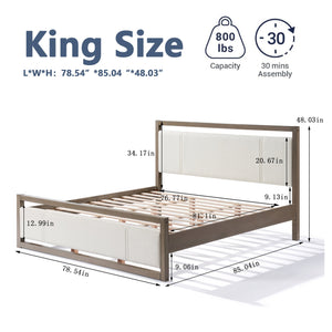 English Elm Christopher Knight Home® - King Platform Bed with Ivory Boucle Headboard, Solid Wood Frame, Slat Support & Underbed Storage Space N758D801011D