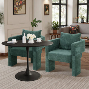 English Elm Modern Chenille 3-Leg Dining Chair with Ergonomic Arms and Removable Pillow, Supportive Comfy Accent Seating for Small Spaces Dark Green 31.5 L x 27.76 W x 15.16 H W1716P280600