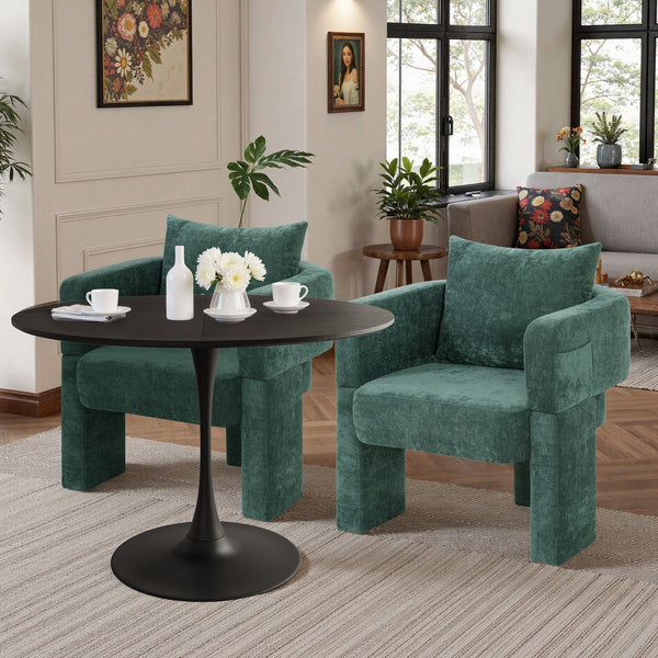 English Elm Modern Chenille 3-Leg Dining Chair with Ergonomic Arms and Removable Pillow, Supportive Comfy Accent Seating for Small Spaces Dark Green 31.5 L x 27.76 W x 15.16 H W1716P280600