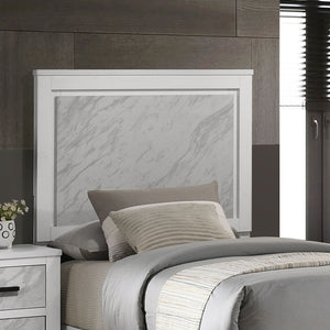 English Elm Contemporary White Twin Bed With Faux Marble Headboard - Stylish Rubberwood Frame Furniture Set B2741S00713