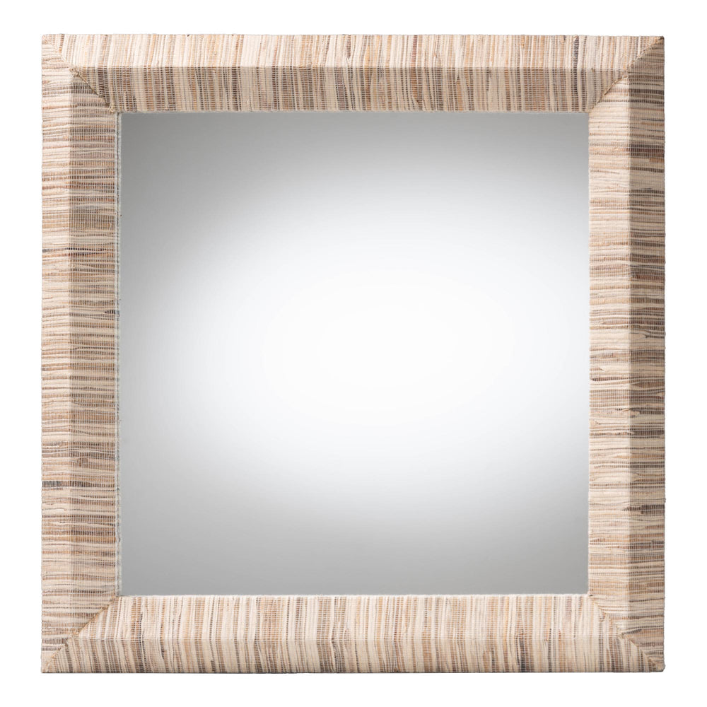 English Elm Bohemian Grasscloth Square Wall Mirror with Woven Frame for Eclectic Interiors B2750P467817