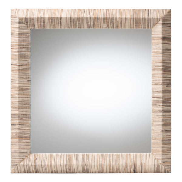 English Elm Bohemian Grasscloth Square Wall Mirror with Woven Frame for Eclectic Interiors B2750P467817