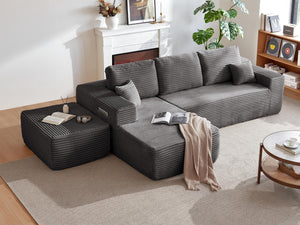 English Elm 104" Cloud Modular Sectional Plush Corduroy Deep Seating Sofa with Built-in Pockets W3975S00037