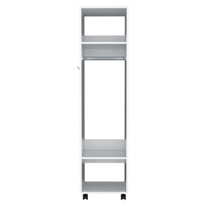 English Elm Armoire 63"H With 3 Shelves & Integrated Mirror On 4 Wheels - Stylish White Storage Solution B097P250842