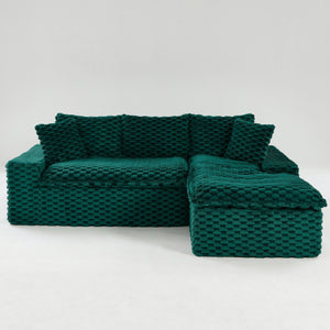 English Elm Green Turtle Velvet Sofa: Convertible Twin-Seat With Right Chaise Lounge For Modern Living Spaces W3371S00040