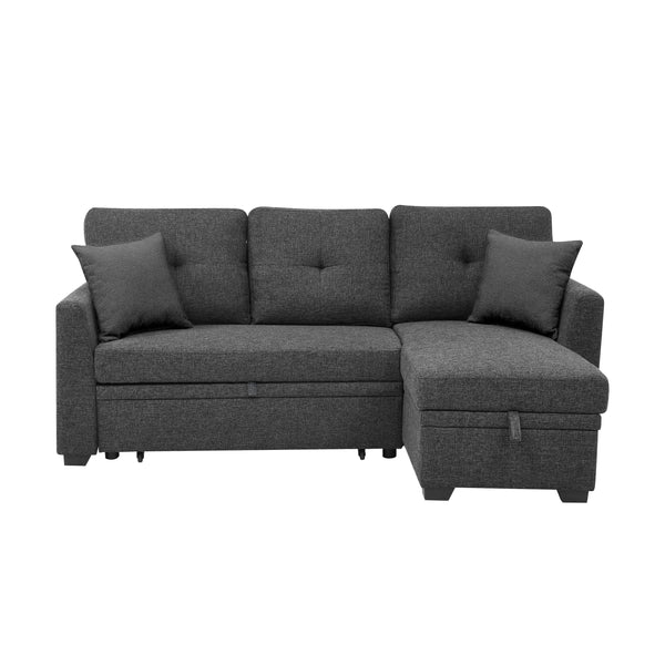 English Elm 76.5" Chenille Tufted Sectional Sleeper Sofa with Reversible Chaise and Hidden Storage B2748S00004