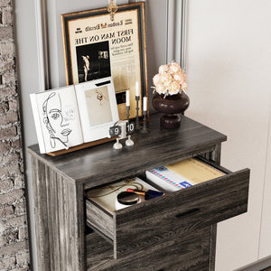 English Elm 4PCS Queen Bedroom Set with Storage Headboard & Built‑In Charging Station, 2 Nightstands, Dresser Antique Gray 54.25 L x 18.75 W x 9.25 H N733S307937A