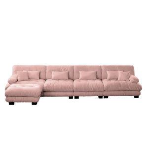 English Elm Free Modular Sectional Sofa - L-Shaped 4-Seater Cloud Couch In Soft Vintage Chenille Pink Comfort W714S01014