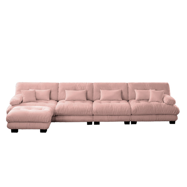 English Elm Free Modular Sectional Sofa - L-Shaped 4-Seater Cloud Couch In Soft Vintage Chenille Pink Comfort W714S01014