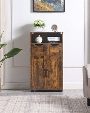 English Elm Tall Rustic Brown Storage Cabinet with 2 Large Drawers, Adjustable Shelf, Versatile Organizing for Home Offices, Kitchens, Bathrooms Durable Finish and Smooth-Glide Drawers W3151P345972