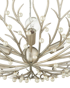 Currey & Company Shinju Pearl Orb Chandelier - Elegant Silver Leaf Design With Fresh-water Pearls & Adjustable Height Silver Pearl ,Wrought Iron 9000-1292-currey-company