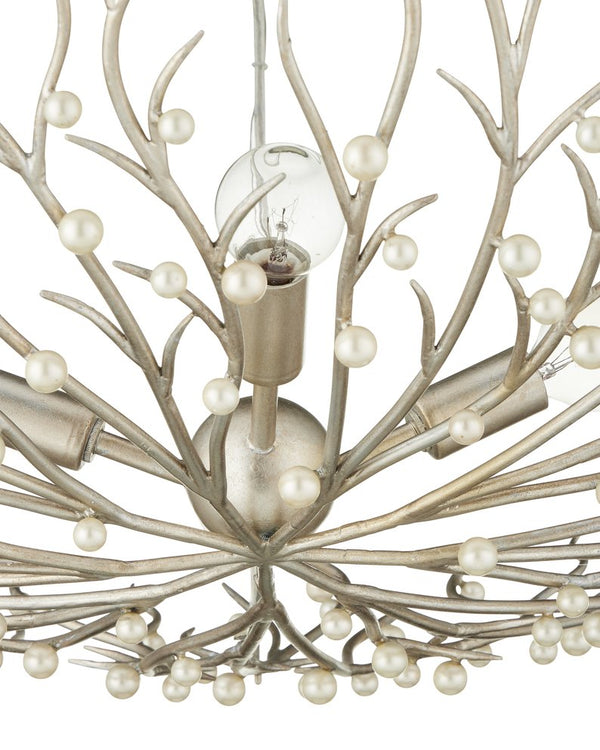 Currey & Company Shinju Pearl Orb Chandelier - Elegant Silver Leaf Design With Fresh-water Pearls & Adjustable Height Silver Pearl ,Wrought Iron 9000-1292-currey-company