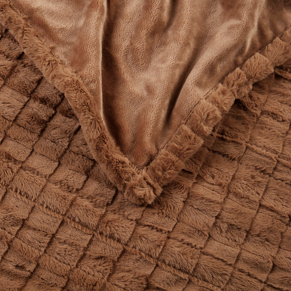 JLA Home Beautyrest - Oversized Plush Faux Fur Heated Throw with Secure Comfort, Low EMF, OEKO‑TEX, Machine Washable Brown Texture BR54-4699