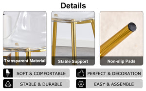 English Elm Modern Transparent Dining Chair Set of 4 - Nordic Armless Crystal PET Seats with Gold Plated Metal Legs, Ergonomic Comfort and Easy Assembly W1512P390007