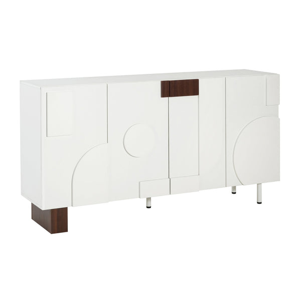 English Elm Modern White Walnut Sideboard with Geometric Doors Adjustable Shelves Dining Storage N779P373192W_N779P373193W